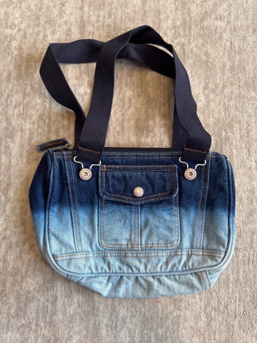 Blue Gradient Ombre Denim Shoulder Bag Denim Blues